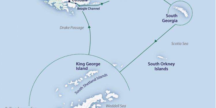 Greg Mortimer Falklands, South Georgia & Antarctic Peninsula Map Contours Travel
