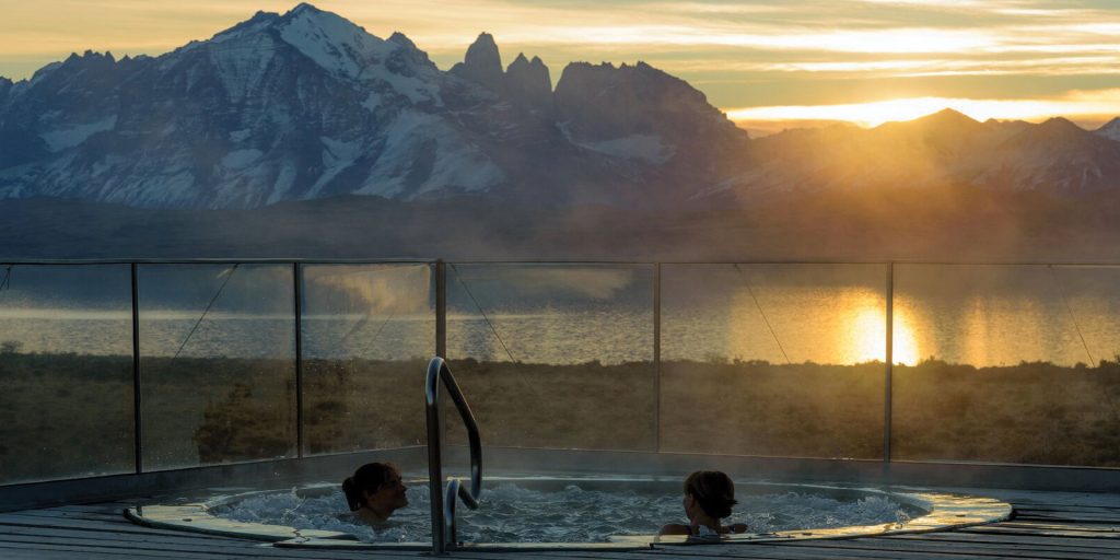 Chile Tierra Patagonia sunset view from the pool Contours Travel