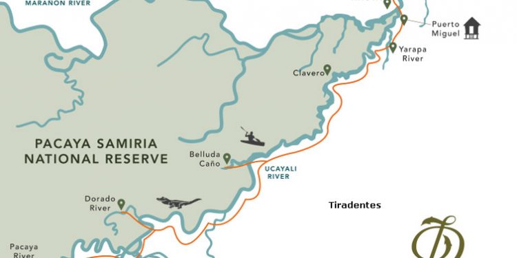 Peru Delfin II 4 night/ 5 day Amazon Cruise map Contours Travel