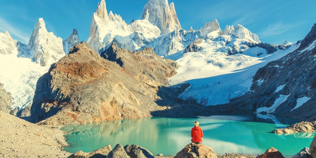 Landscape Lake and tower Torres del Paine Patagonia Chile Cascada