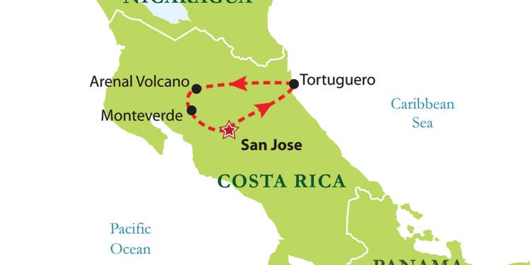 Map of Classic Costa Rica tour