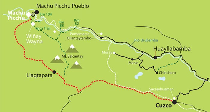 Map of Classic Inca Trail Peru Contours Travel