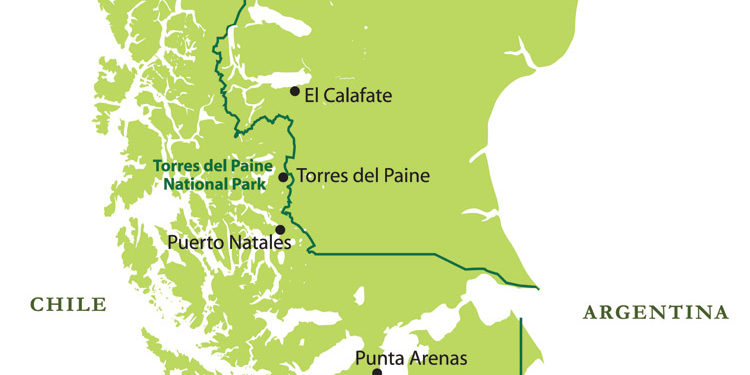 Map of Torres del Paine National Park Patagonia Chile