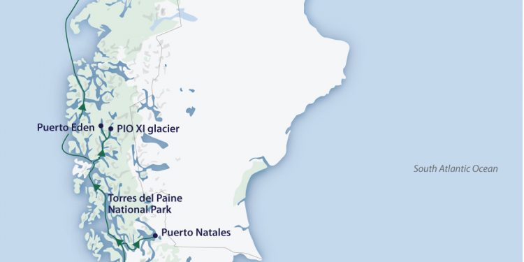 Greg Mortimer Patagonia & Fjords Cruise map Contours Travel