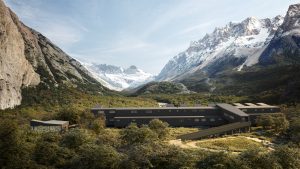 A modern, eco-friendly hotel nestled amidst the stunning mountains and glaciers of El Chaltén, Patagonia.
