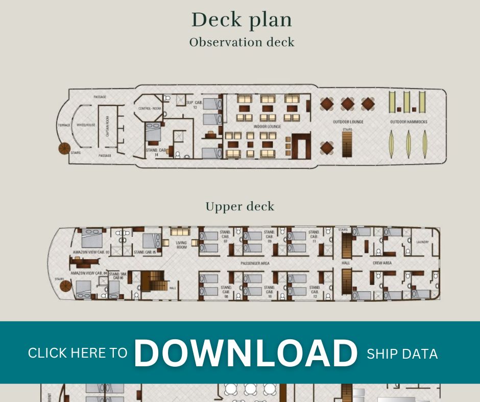 MV La Perla ship deck plans on the Amazon River