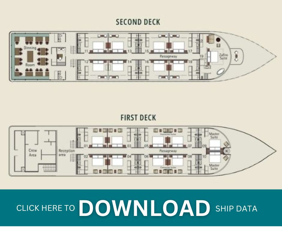 Deck plan for MV Zafiro which travels on the Amazon River
