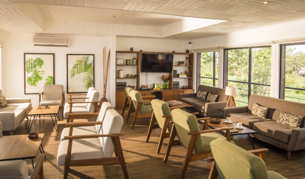 MV La Perla ship dining room on the Amazon River