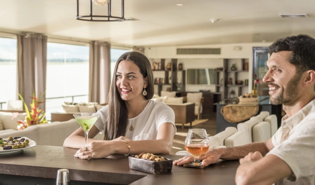 guest at bar on MS Zafiro - Amazon River cruise